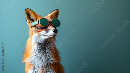 fox with vision virtual reality sunglass solid background