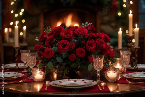 romantic dinner, champagne toast, candlelit ambiance, rose petals, celebration, sparkling wine, intimate setting, love and romance, elegant glassware, festive mood, special occasion, bokeh lights, fin