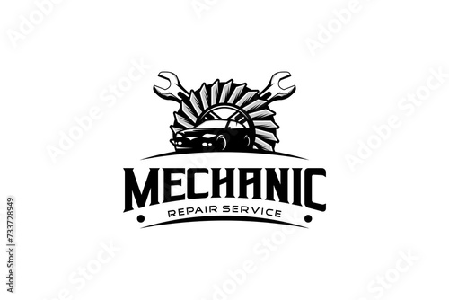 vector wrench and gear for mechanic logo design, car engine repair service