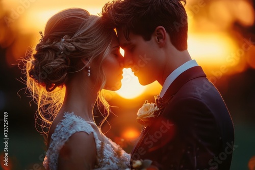 Love at Dusk: A Gentle Kiss Amidst the Fiery Hues of Sunset