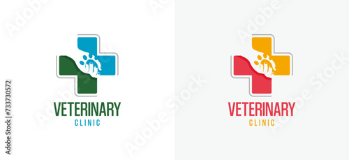 Human hand cross logo with pet, veterinary clinic logo