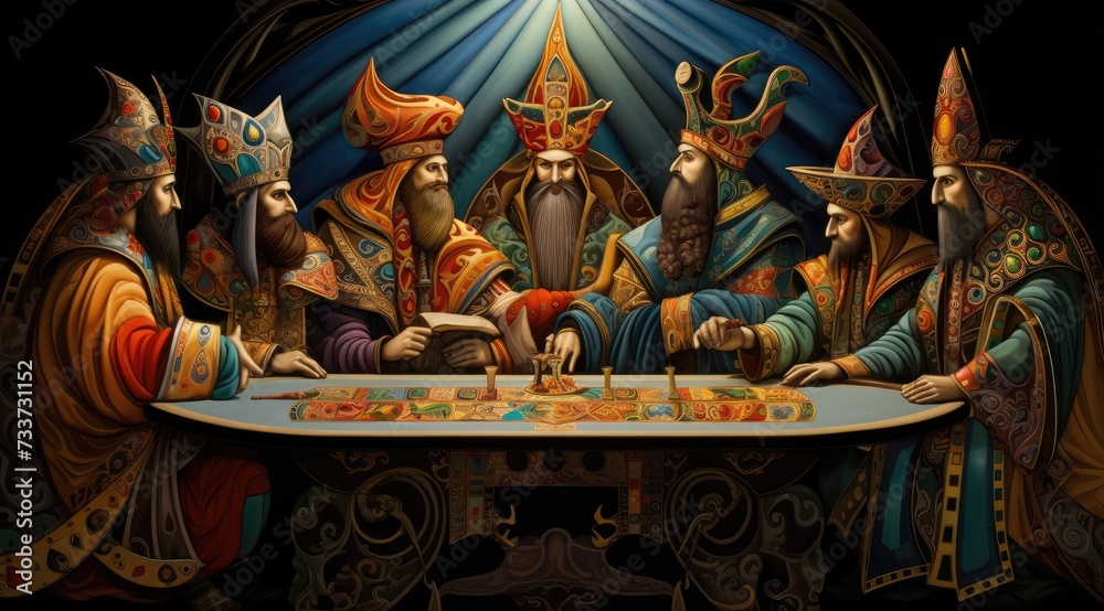 Fototapeta premium The assembly of medieval European kings convened to discuss matters of state and diplomacy.