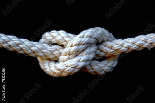 A white rope tied with figure eight knot on black background. © Tisha