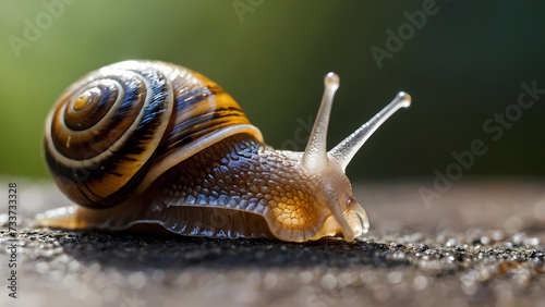 Extreme close-up of a snail's shell with intricate patterns.