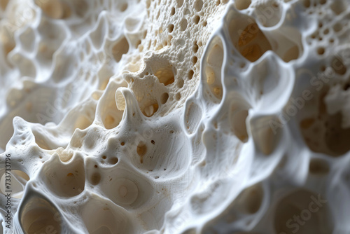 A close-up image of a healthy bone structure, emphasizing calcium formation and showcasing intricate details and textures, blending scientific accuracy with artistic representation.