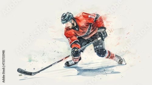 Professional hockey player in action, players sliding on ice arena, cartoon illustration photo
