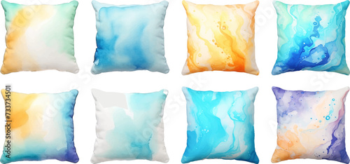 Set of watercolor pillows on a white background.