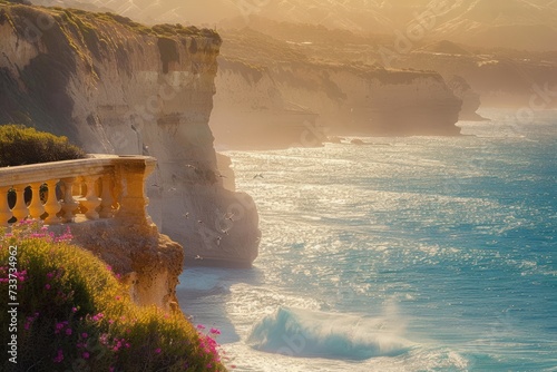 Beautiful afternoon light floods ocean cliffs