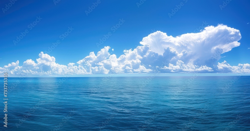 Blue sea under the blue sky and white clouds, beautiful natural scenery