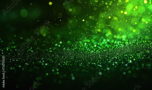 St. Patrick day. Shiny green glitter on black background, bokeh effect