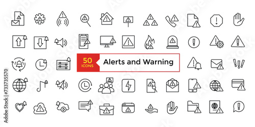 Alerts and Warning icon set simple line art style icons pack. Vector illustration