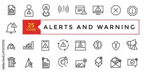 Alerts and Warning icon set simple line art style icons pack. Vector illustration