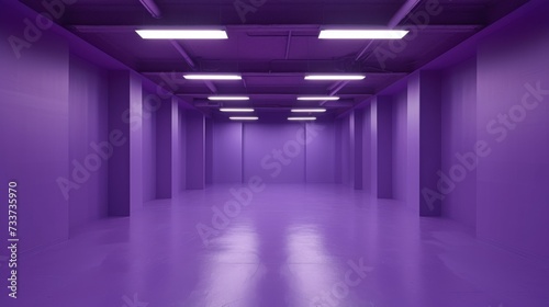 Empty space in purple color. Studio room with lamps