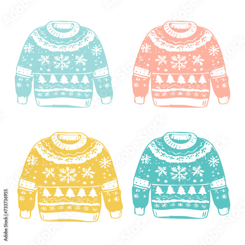 Color Sweater set of four on white background.
