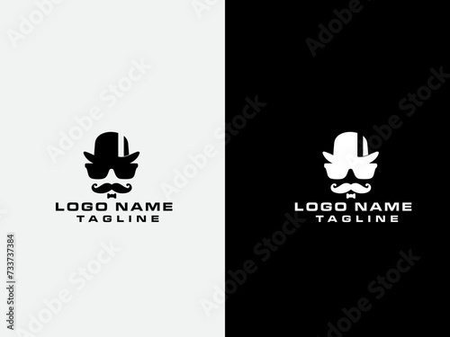 Gentleman logo design with sunglasses and beard. Tailor. Gentleman vector art. Business. Gentleman hat. Beard.Dress. Premium. Human. Fashion.