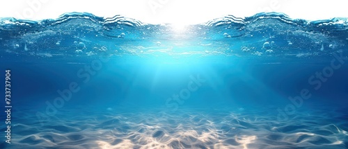 water wave underwater blue ocean swimming pool wide panorama background sandy sea bottom isolated white background © Tisha