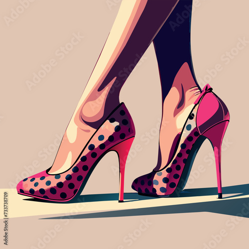 women's day legs in leopard print high heels with bows, clipart