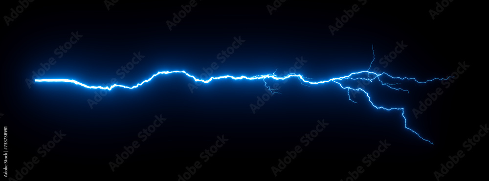 Electric blue lightning bolt on black background 3d illustration