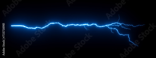 Electric blue lightning bolt on black background 3d illustration