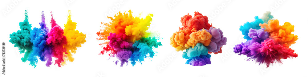 Set of rainbow smoke explosions isolated on transparent background. Set of rainbow smoke explosions isolated on transparent background.