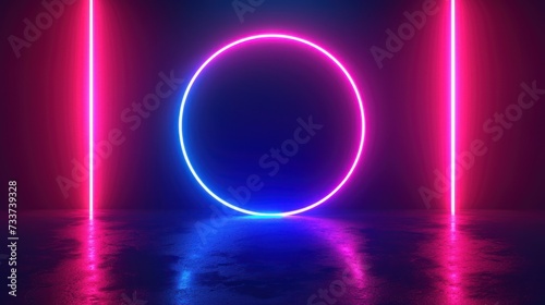 Abstract background of glowing neon lights in circle shaped lines