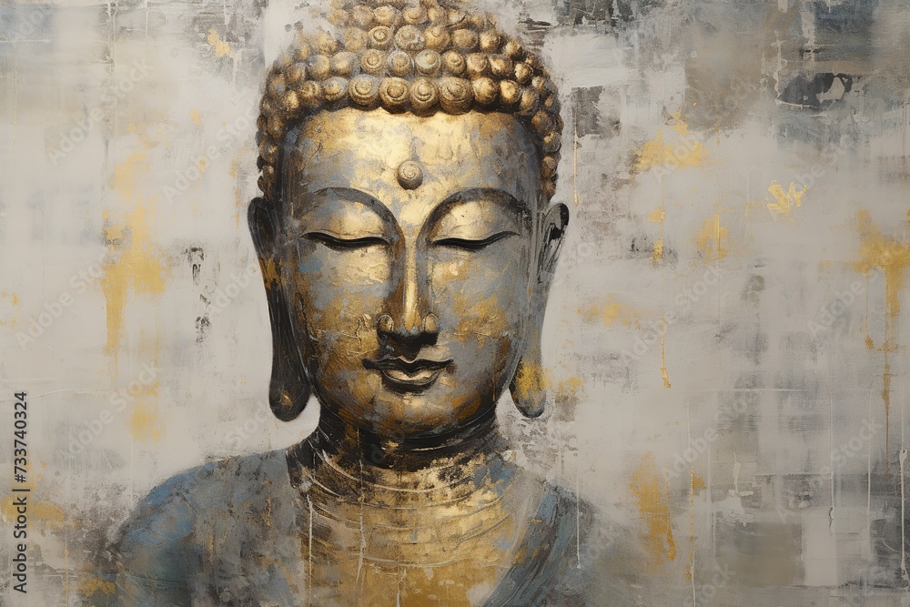 illustration of buddha painted canvas in the style of silver, Generative ai