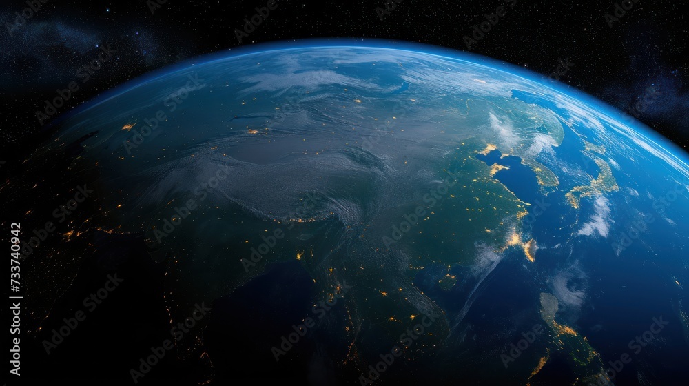 Obraz premium Earth in Space with views of and Asia. Climate Concept.