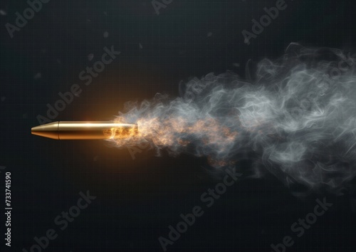 Realistic flying bullet in motion  smoke traces.