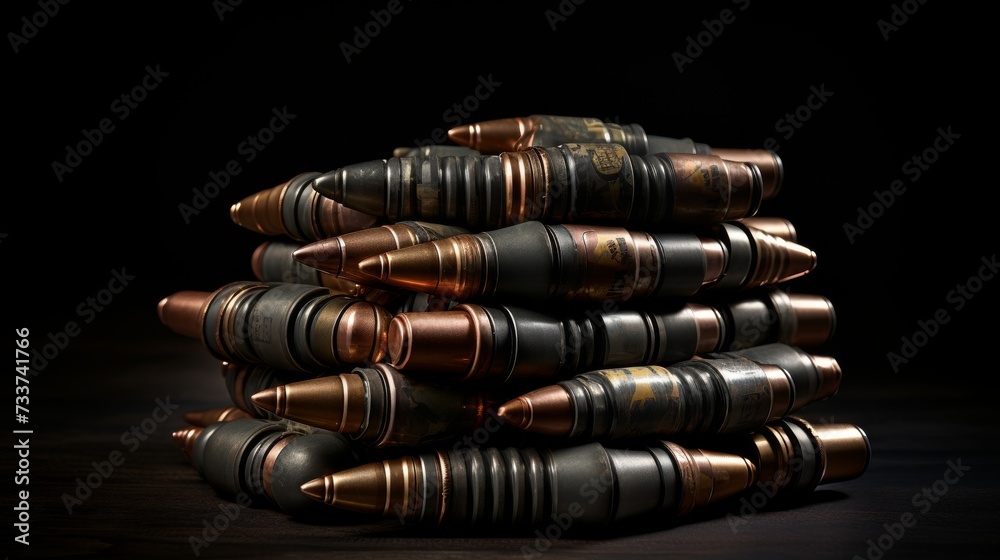 A pile of ammunition on a dark background A pile of ammunition on a dark background
