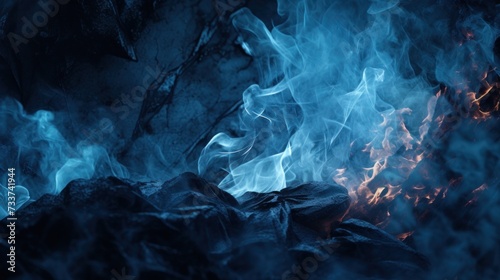 A close up of a fire and some blue flames, AI