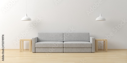 Modern interior of living with white wall and wooden floor. Empty space for products presentation or text for advertising.