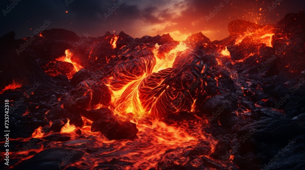 Fototapeta premium Eruption of volcanic magma, Volcanic lava eruption.