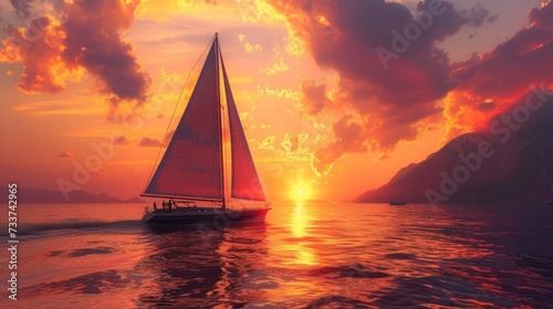 Boat sailing during beautiful sunset