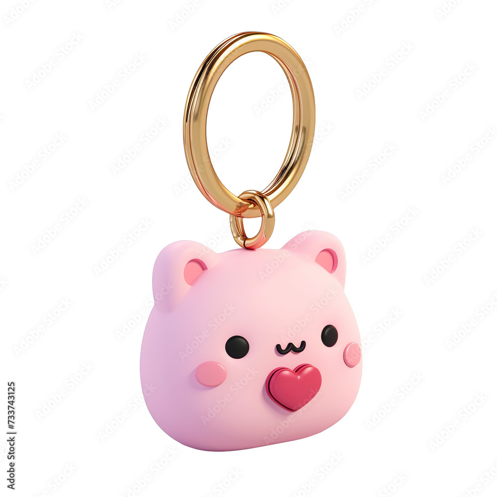 Naklejka premium Cute Pink Bear Keychain with Heart on White Background
