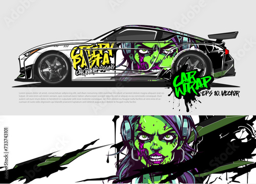 car livery design vector. abstract race style background with Zombie concept for vehicle vinyl sticker wrap