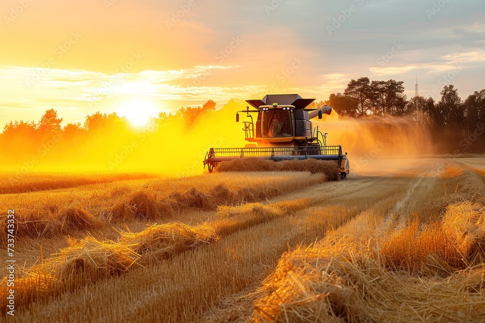 Fototapeta premium Combine harvester on farm