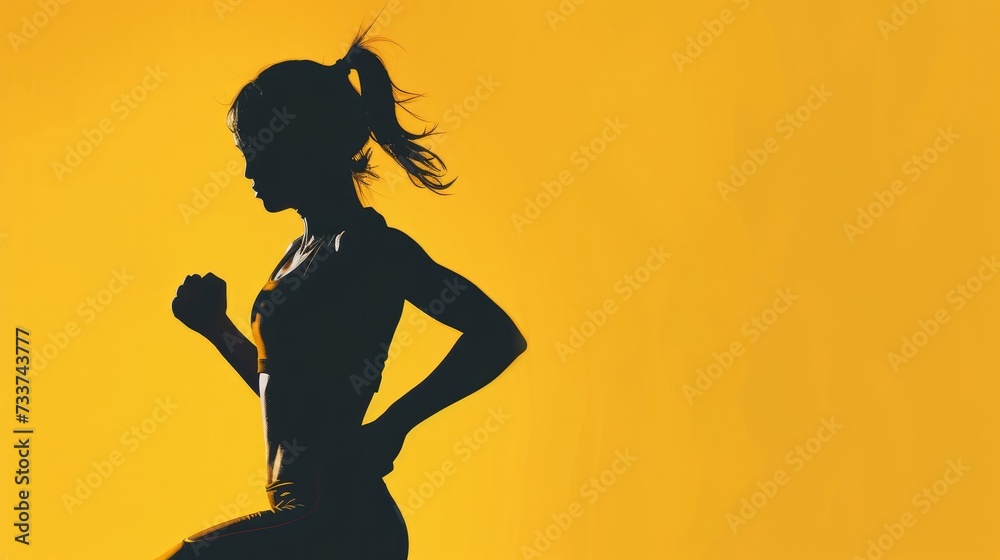 Fit woman doing exercises in yellow background