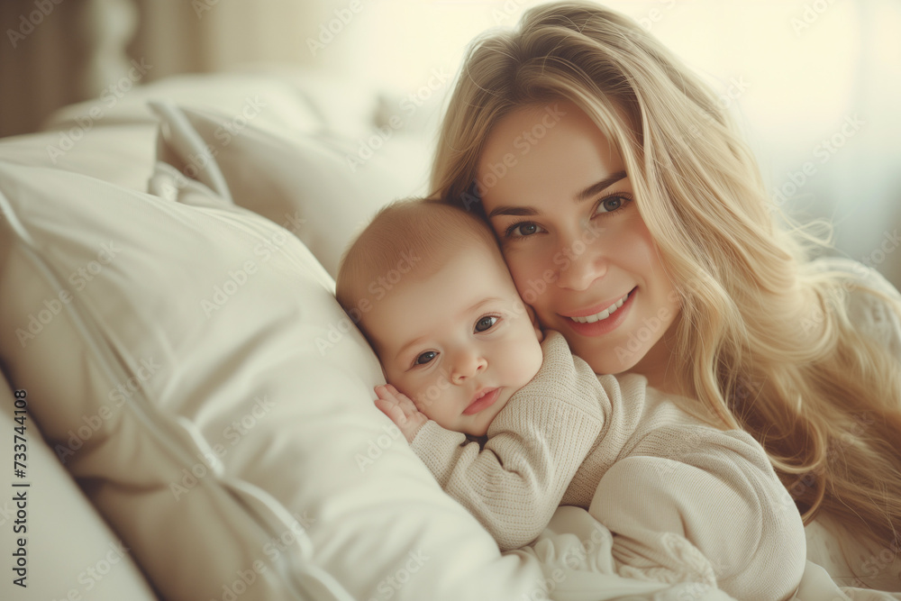 Mother hugging and carrying her baby. Put baby to sleep. Mother hugging and carrying her baby. Put baby to sleep.