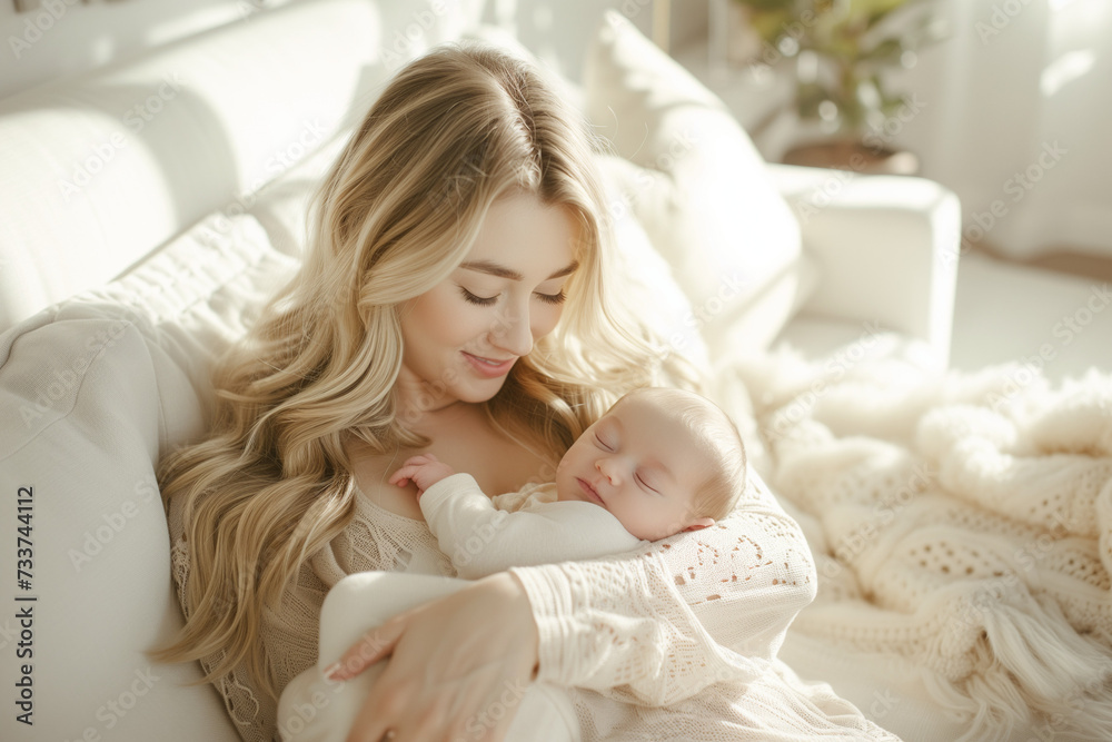 Mother hugging and carrying her baby. Put baby to sleep. Mother hugging and carrying her baby. Put baby to sleep.