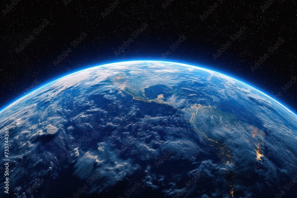 Obraz premium Cinematic shot of planet earth globe clouds and space background.