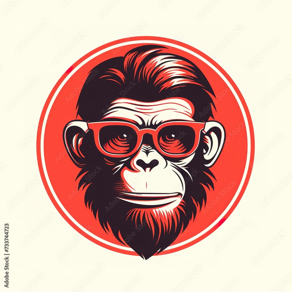 Monkey emblem, kitschy vintage retro simple on a white background. 