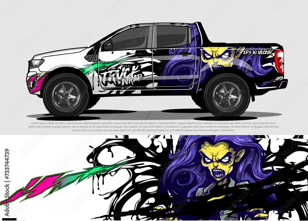 car livery design vector. abstract race style background with Zombie concept for vehicle vinyl sticker wrap