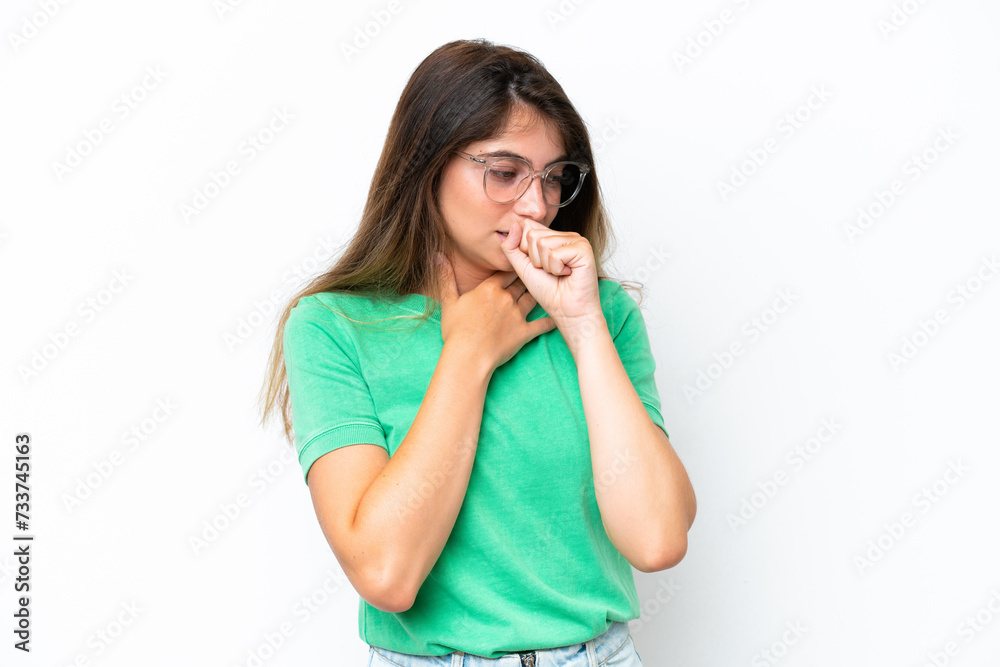 Young caucasian woman isolated on white background coughing a lot Young caucasian woman isolated on white background coughing a lot