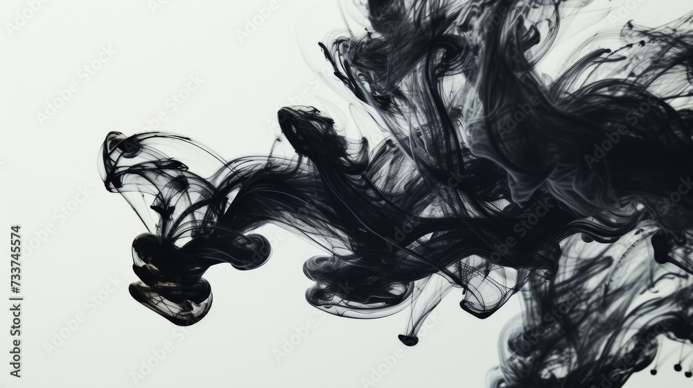 Floating Black Ink in the Air on White Background