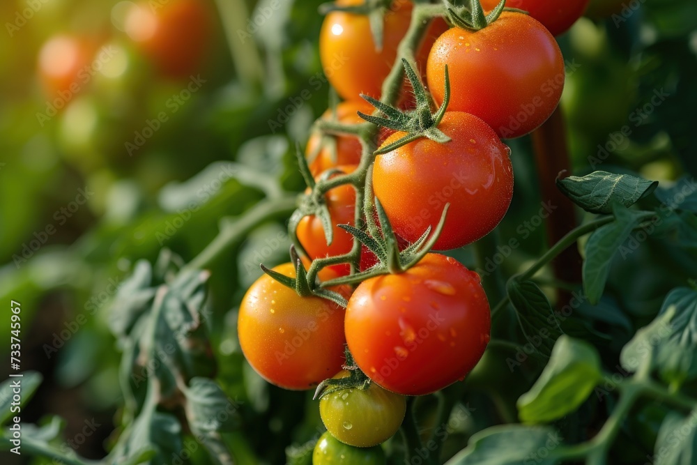Close-up of tomatoes growing on plant in farm