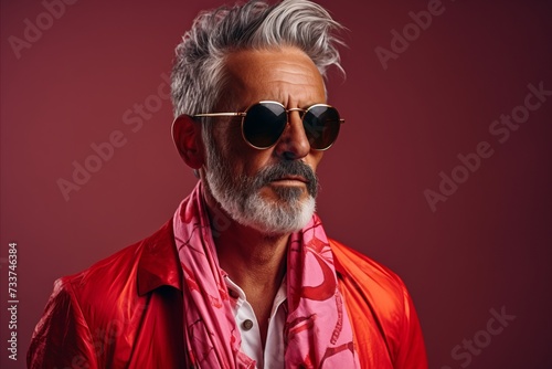 Portrait of a stylish senior man in sunglasses. Men's beauty, fashion.