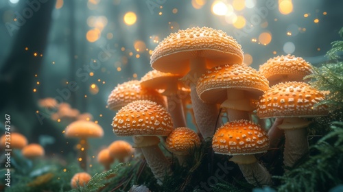 A Group of Mushrooms in the Grass photo