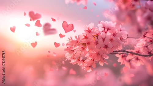 Delicate pink cherry blossom petals pirouette through the air, creating a mesmerizing dance of color and light
