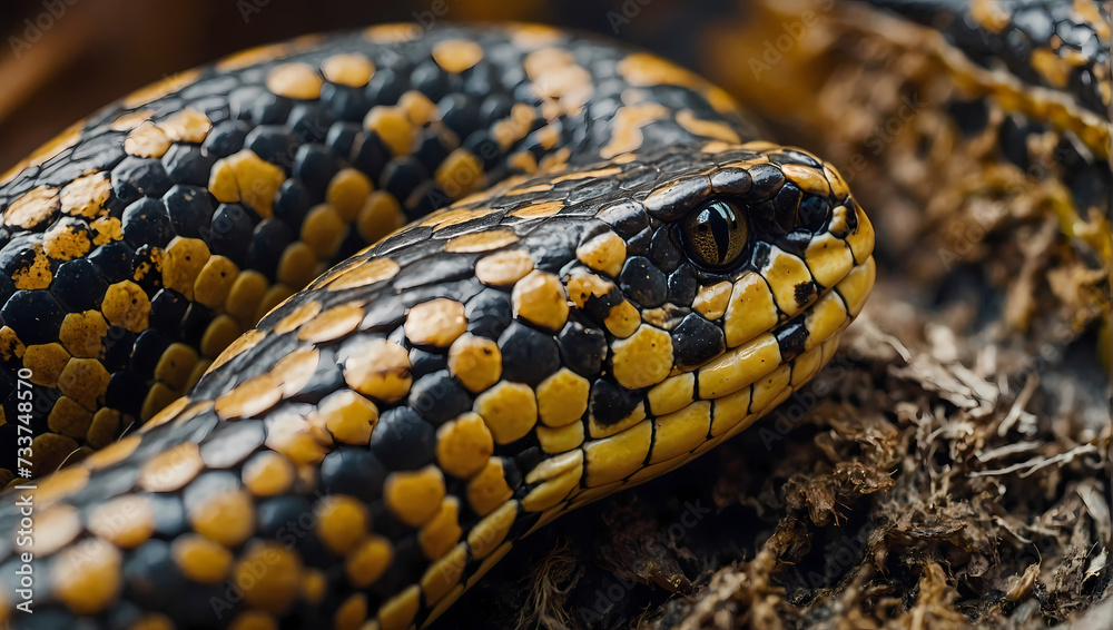 Macro shot capturing the intricate patterns on a snake's skin. Macro shot capturing the intricate patterns on a snake's skin.