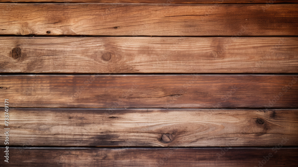 Horizontal closeup of a wooden plank wall with a warm brown finish and visible wood grain patterns Horizontal closeup of a wooden plank wall with a warm brown finish and visible wood grain patterns